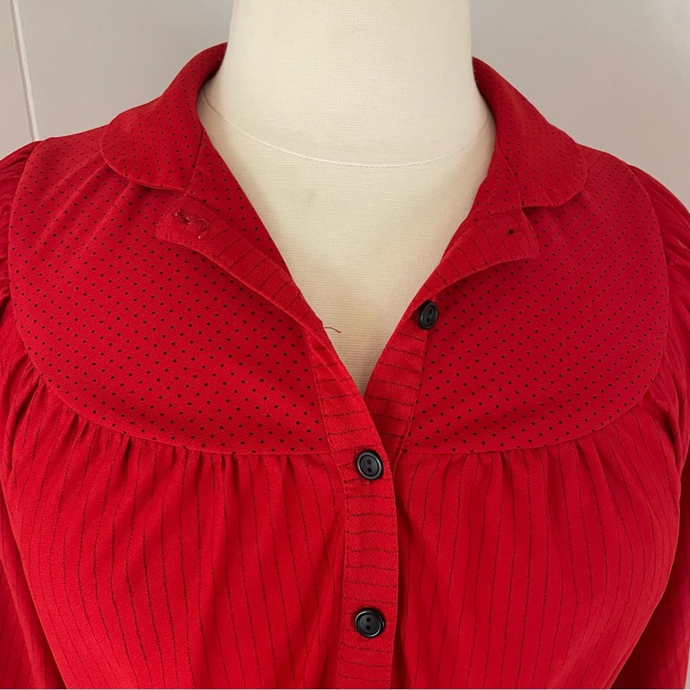 Vintage Midi Dress Women’s XL Stripe Polka Dot Henley Short Sleeve Shift Pockets - Picture 4 of 9